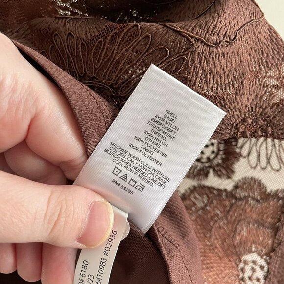 Express Women L Brown Flowy Embroidered Floral Mesh V-Neck Cami Top NWOT - Picture 6 of 7